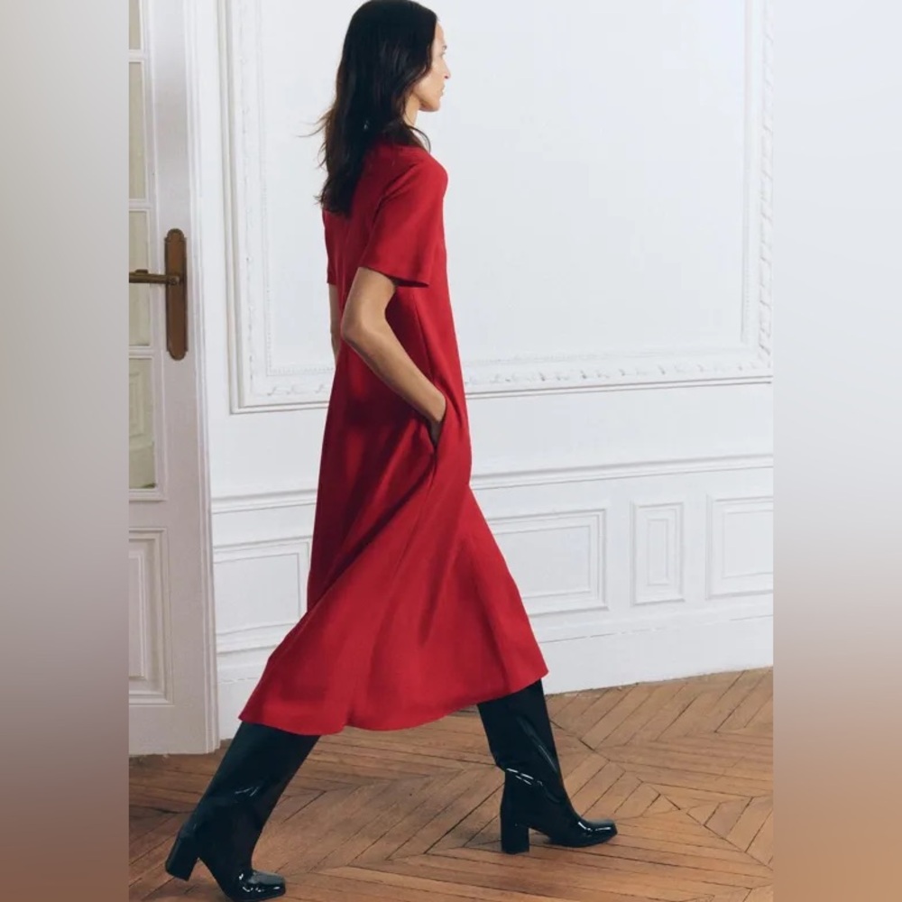 NWT ZARA RED MIDI SWING DRESS SIZE XXL ZW COLLECTION - Picture 3 of 12